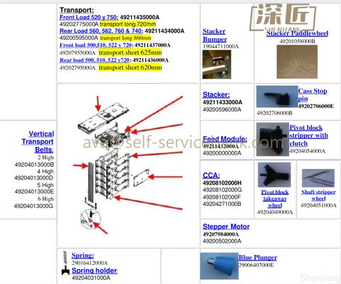 Diebold 5500 AFD 2.0 Spare Parts 49211437000A 49207955000A transport short 625mm